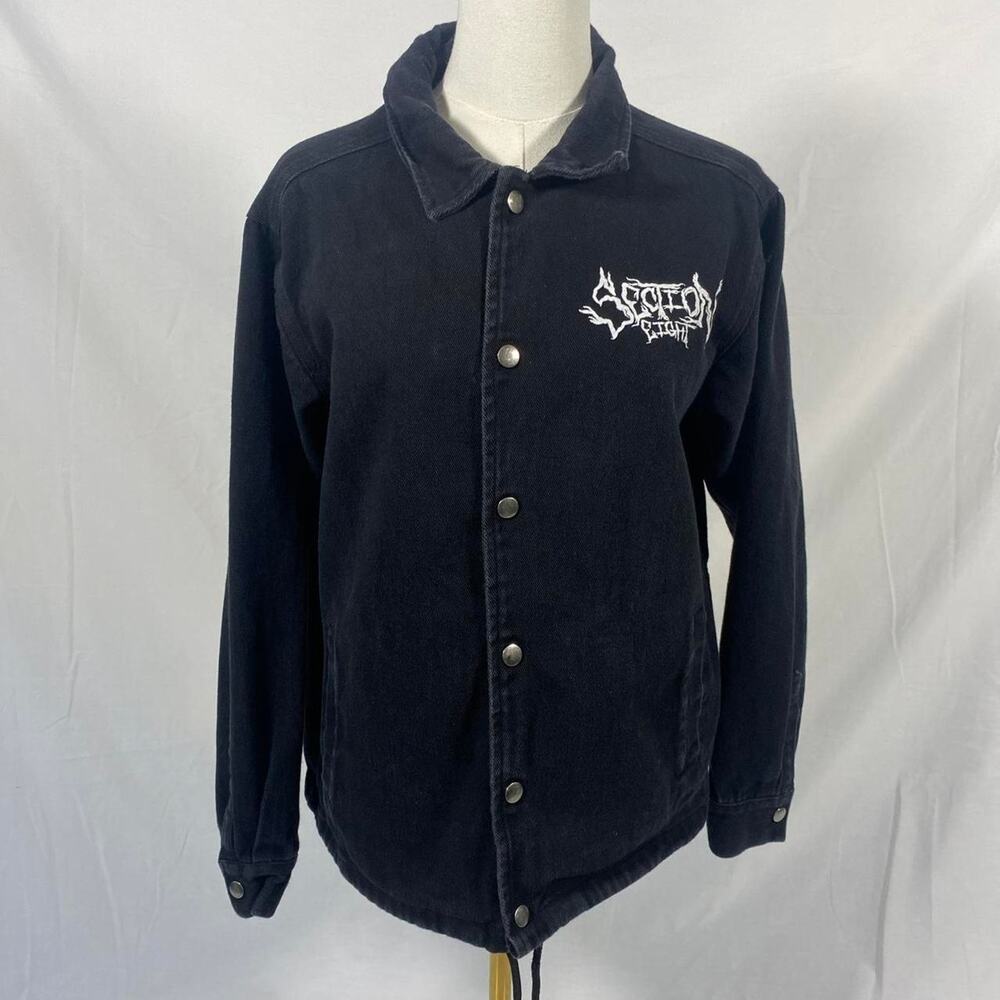 Section Eight black denim jacket white graphic design size medium grunge alt